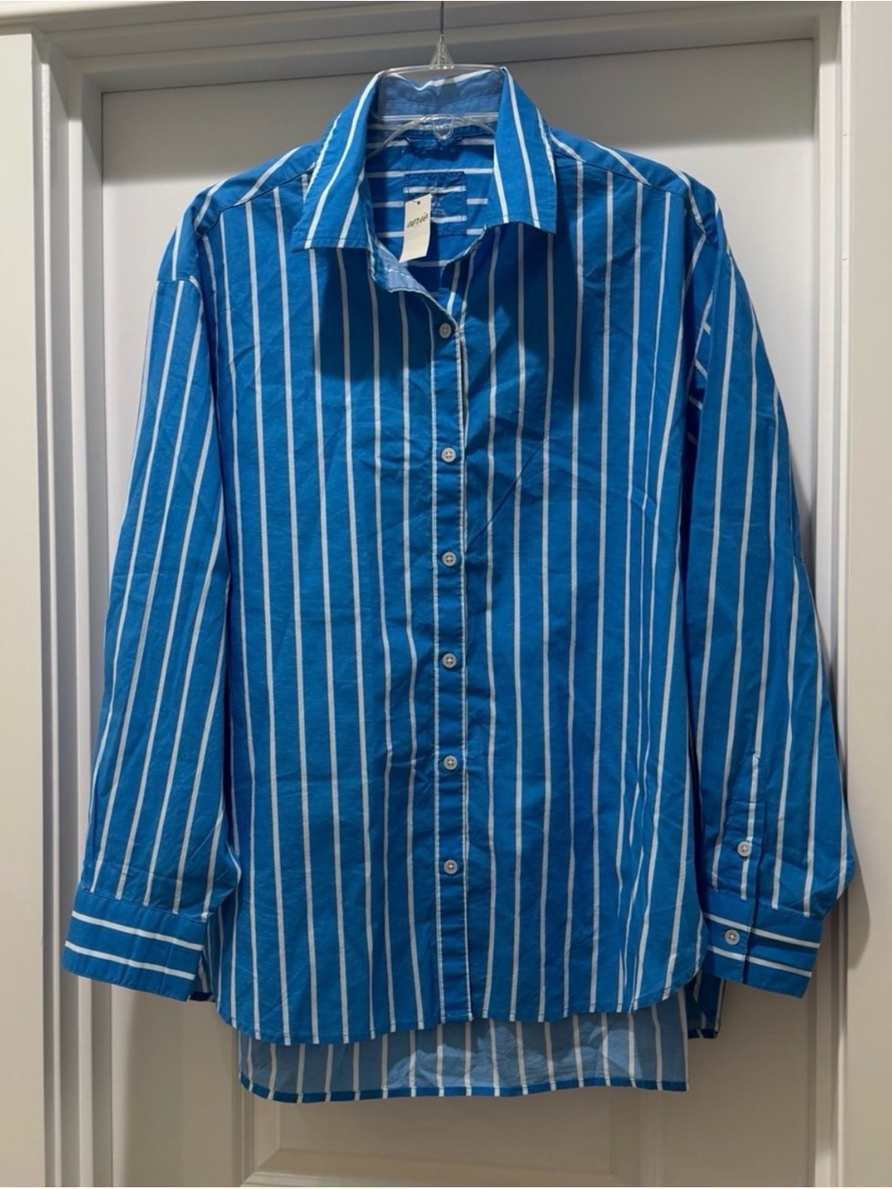 NWT aerie Blue and White Vertical Stripe Button-Down Shirt | L